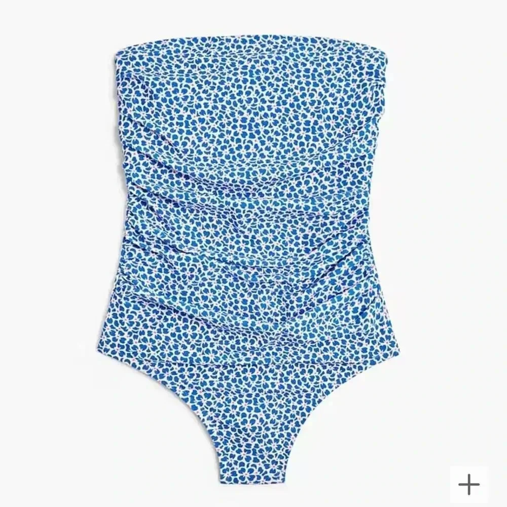 J Crew Factory Printed strapless one piece swimsuit Seacoast Blue Size XL NWT